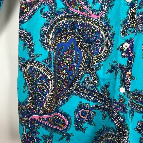 Talbots Petite Teal Multicolor Paisley Print Long Sleeve Button Down Shirt - Picture 12 of 16